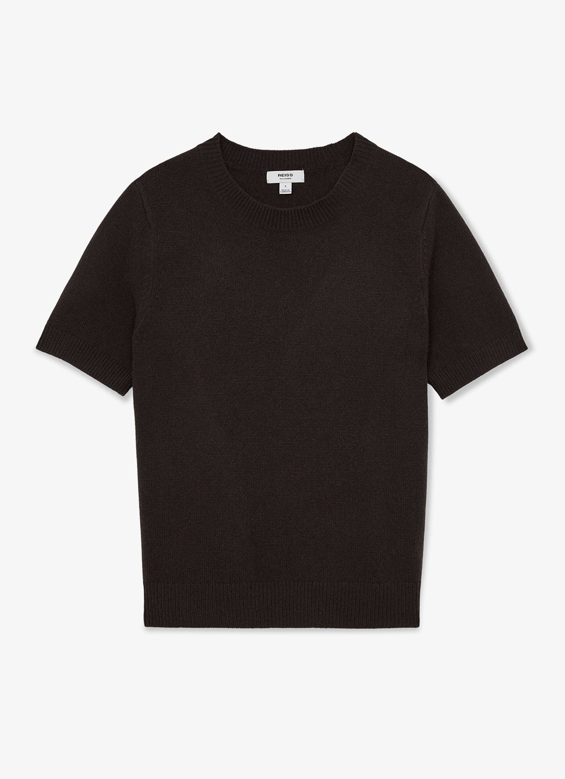 Reiss Stevie fijngebreid T-shirt van kasjmier - voorkant 5 donkerbruin