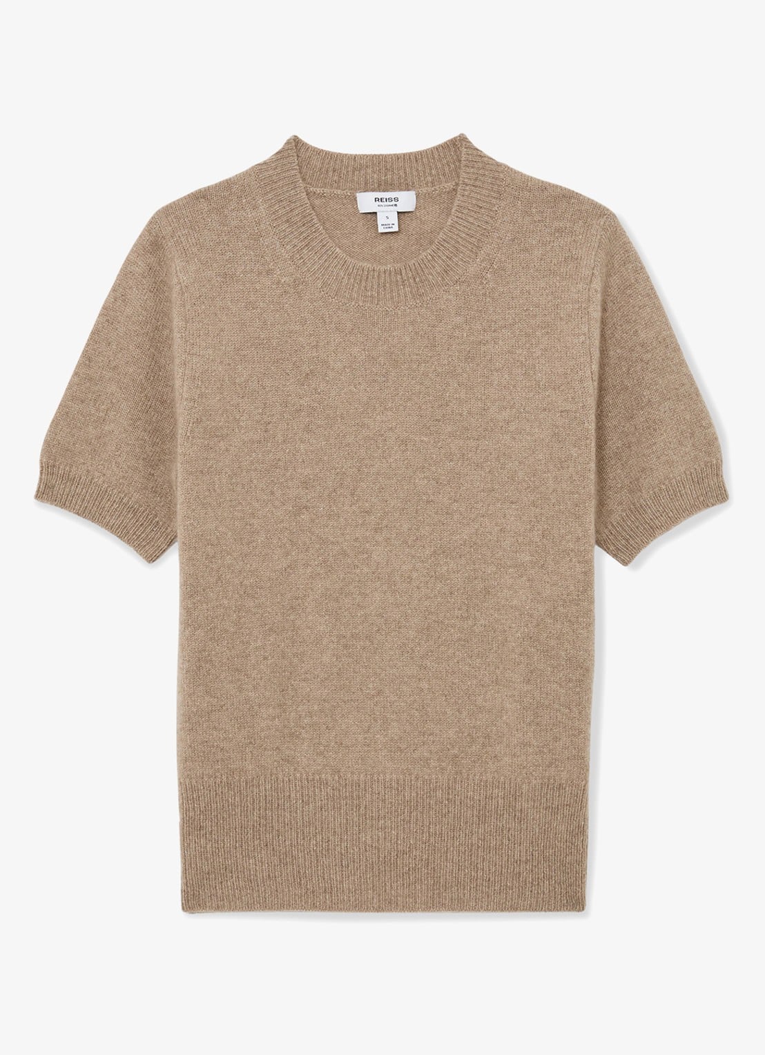 Reiss Stevie fijngebreid trui van kasjmier met ronde hals - voorkant 5 beige