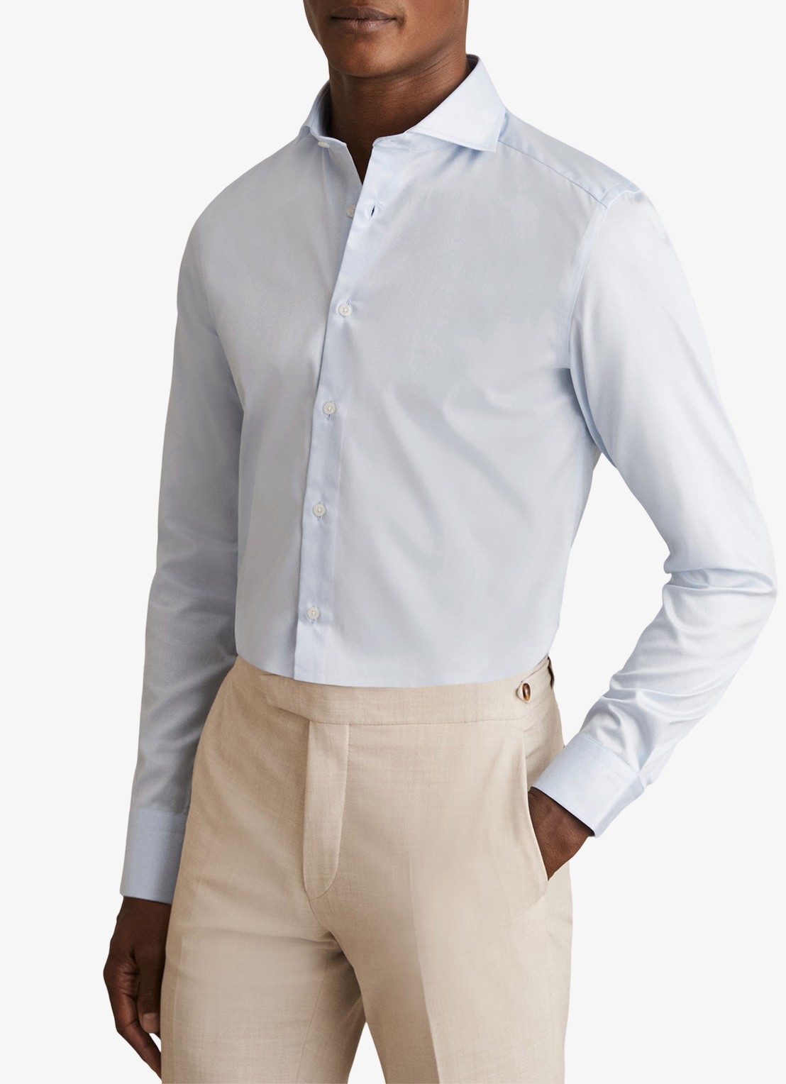 Reiss Storm slim fit overhemd  - detail lichtblauw