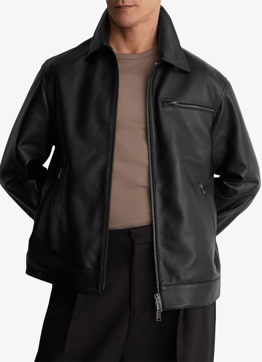 Reiss Strader jack van leer - detail black / zwart