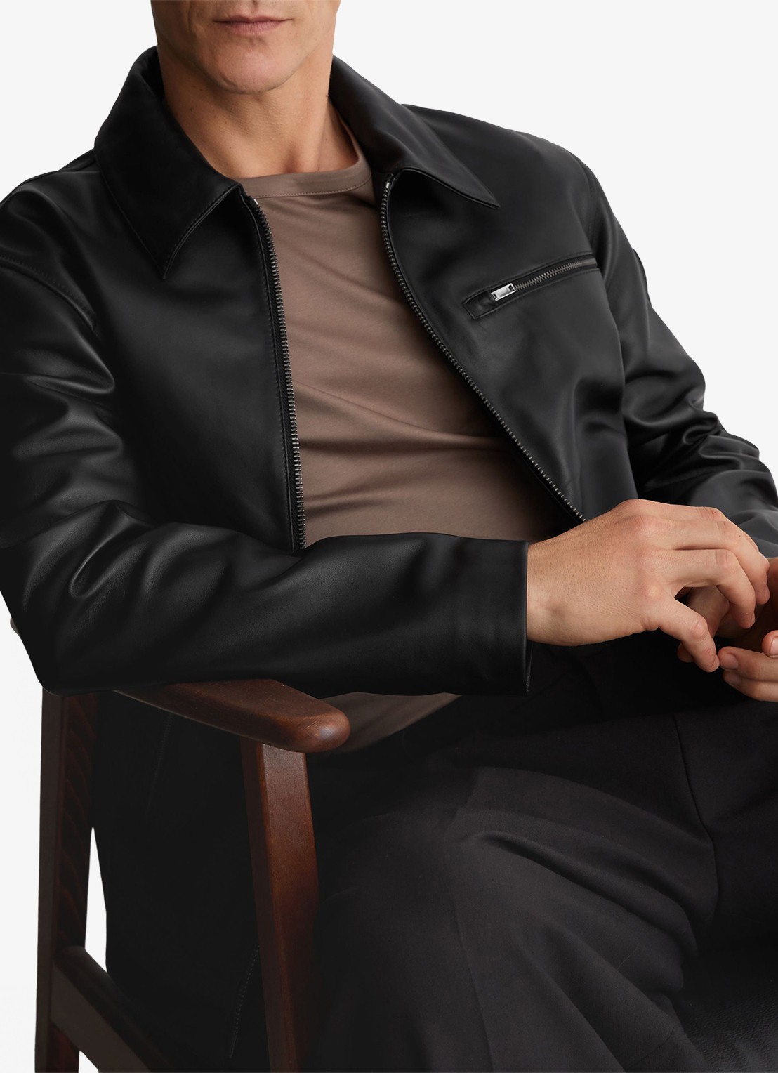Reiss Strader jack van leer - detail 2 black / zwart