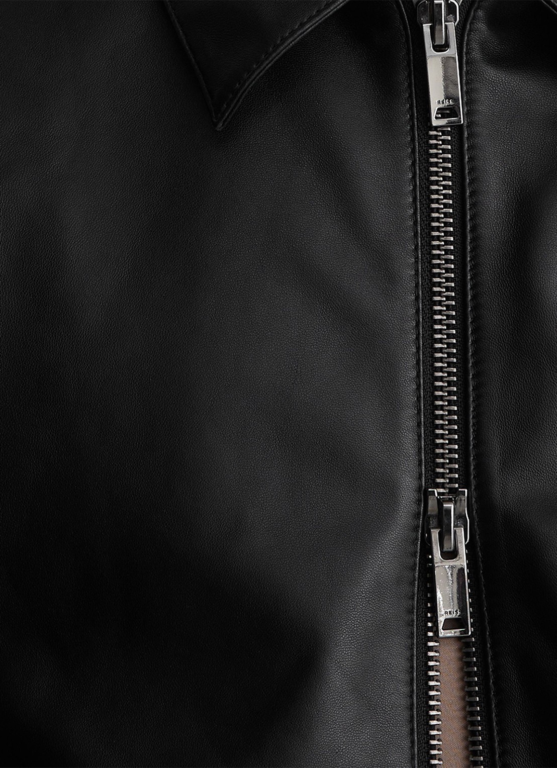 Reiss Strader jack van leer - detail 3 black / zwart