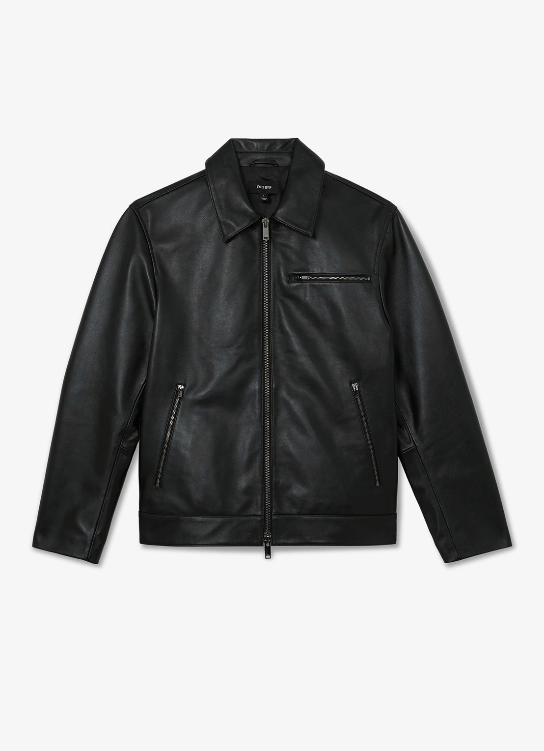Reiss Strader jack van leer - voorkant 6 black / zwart