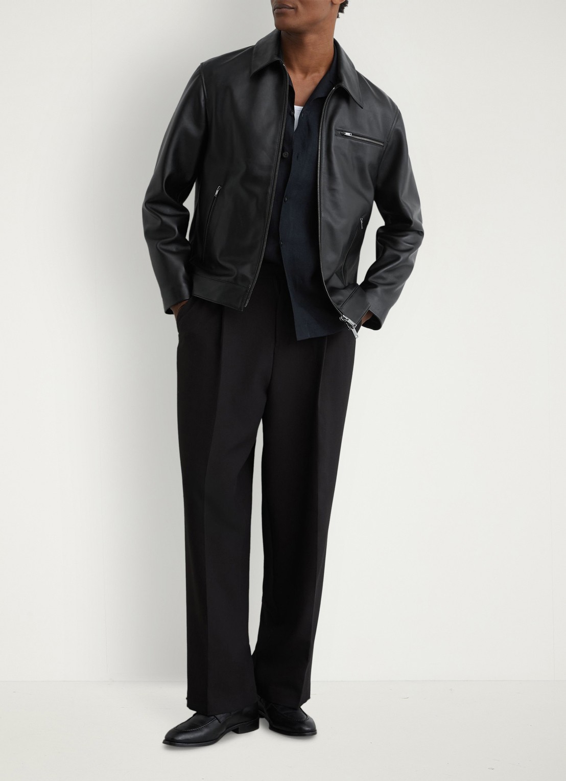 Reiss Strader jack van leer - voorkant 7 black / zwart