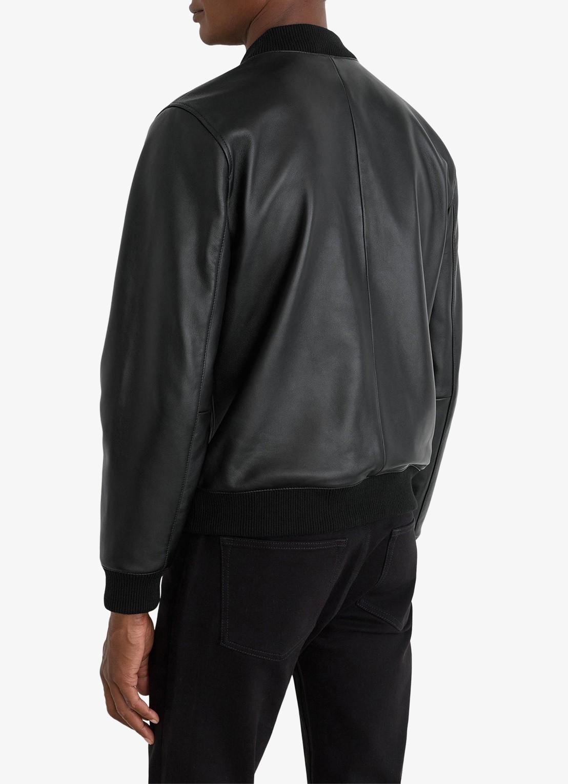 Reiss Strain bomberjack van leer - achterkant black / zwart