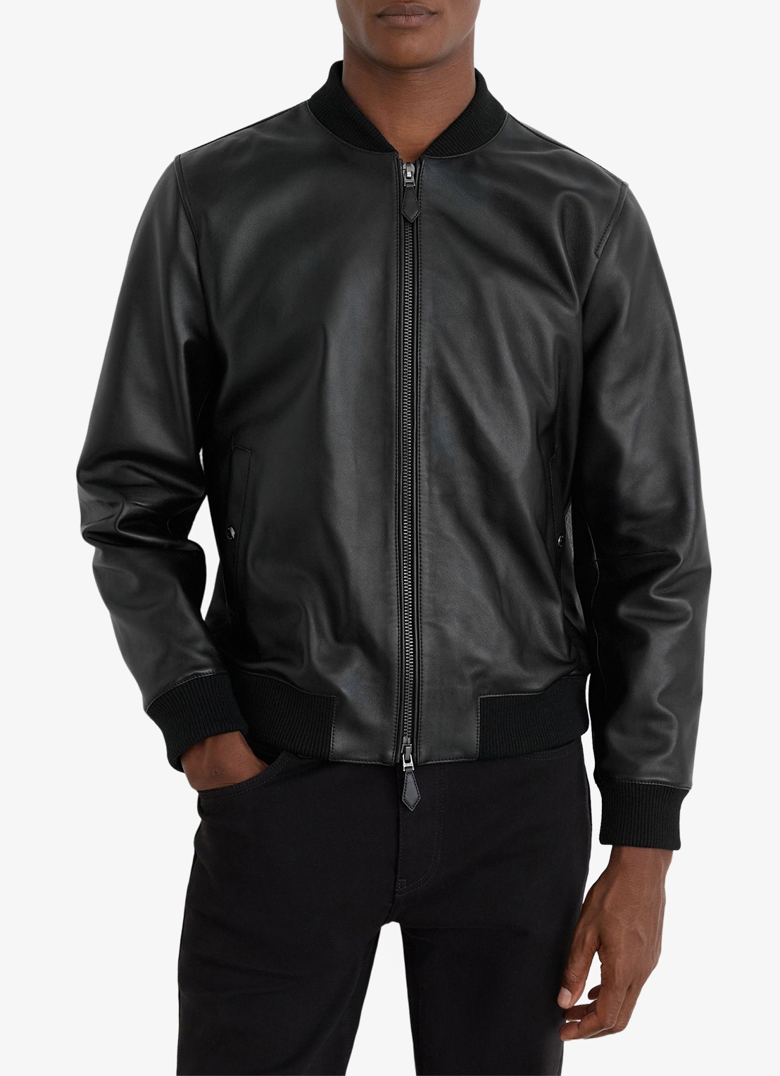 Reiss Strain bomberjack van leer - detail 5 black / zwart
