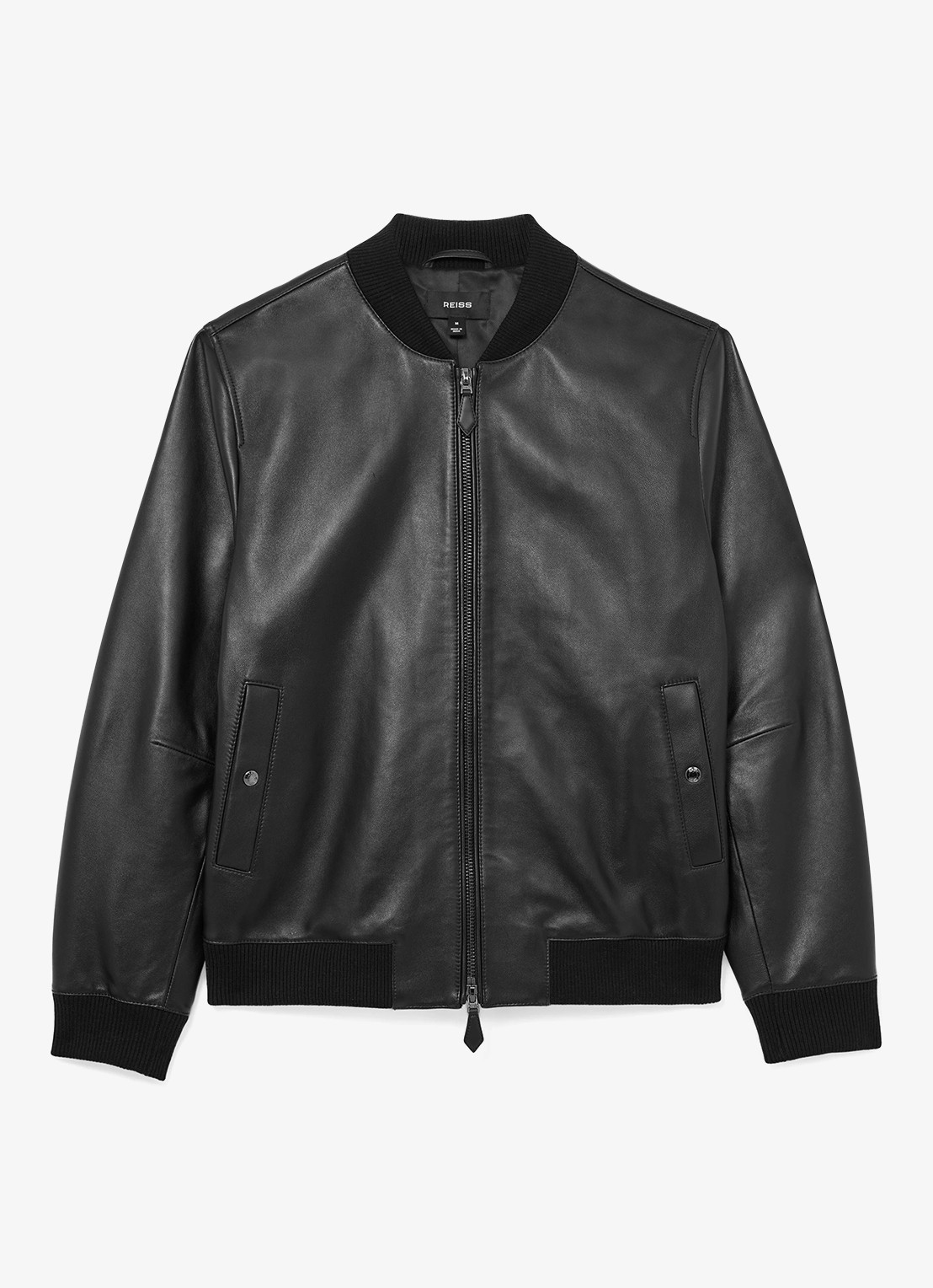 Reiss Strain bomberjack van leer - voorkant 6 black / zwart