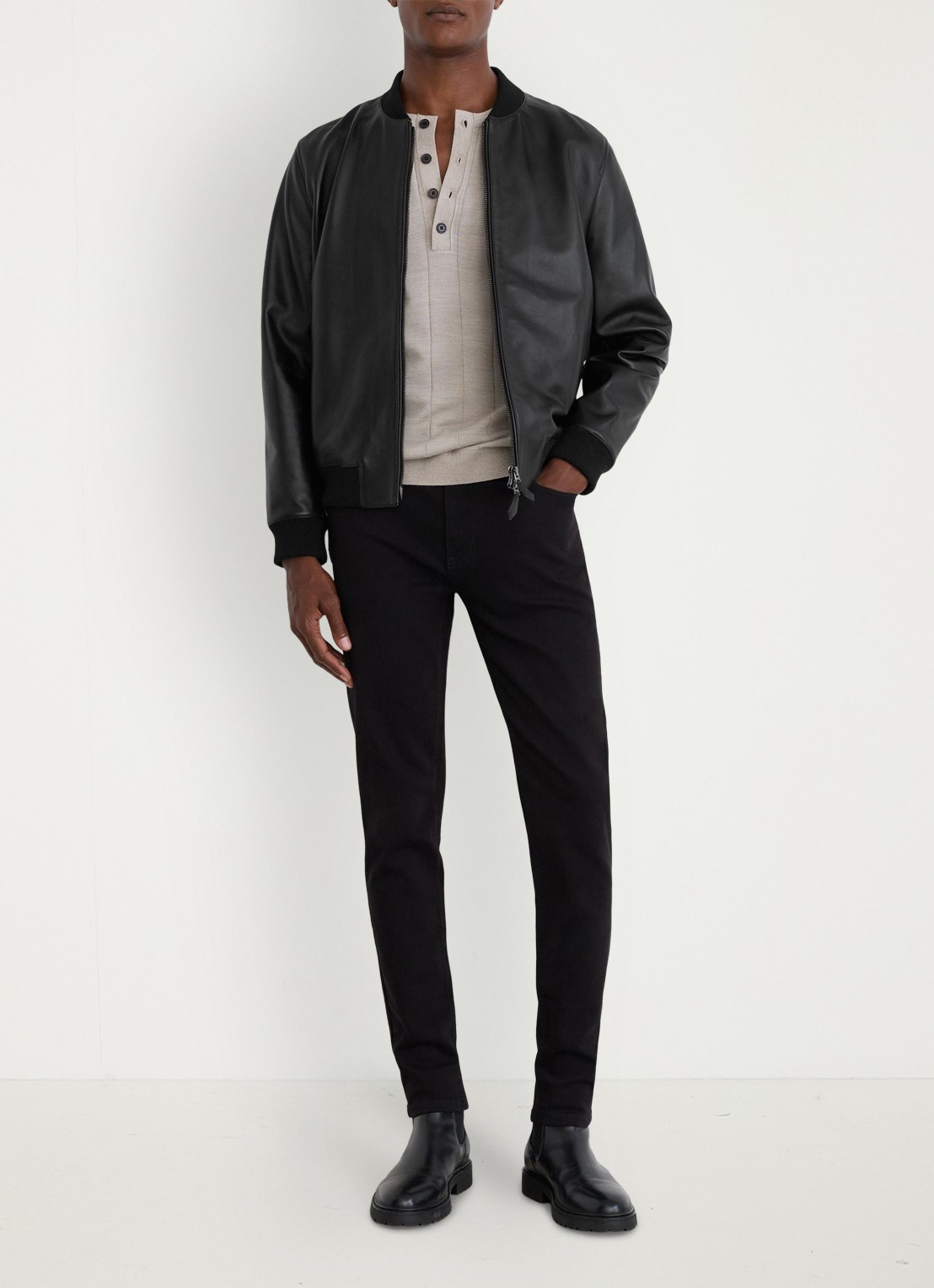 Reiss Strain bomberjack van leer - voorkant 7 black / zwart