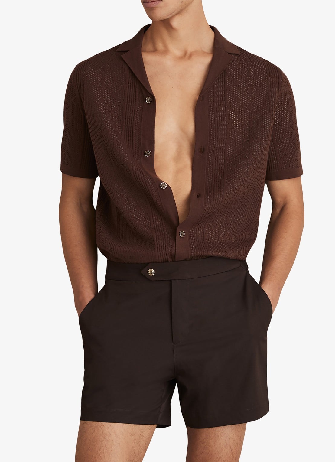Reiss SUN Side-Adjuster Swim Shorts - voorkant 3 chocoladebruin