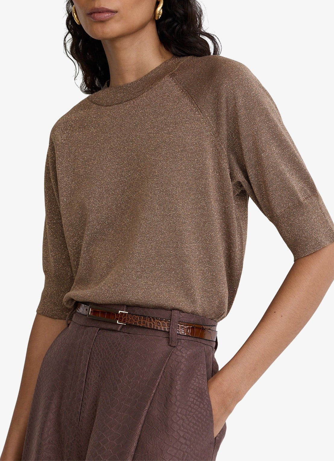 Reiss Susanne top  in wolblend met glitter - detail brons