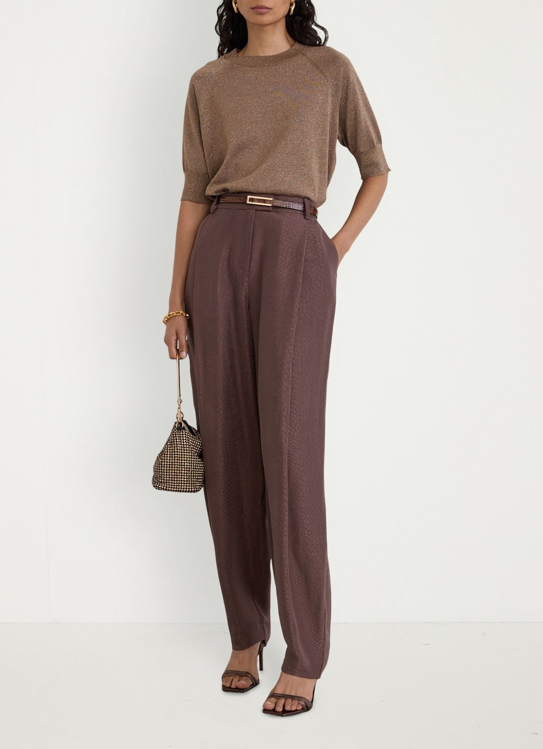 Reiss Susanne top  in wolblend met glitter - voorkant 6 brons
