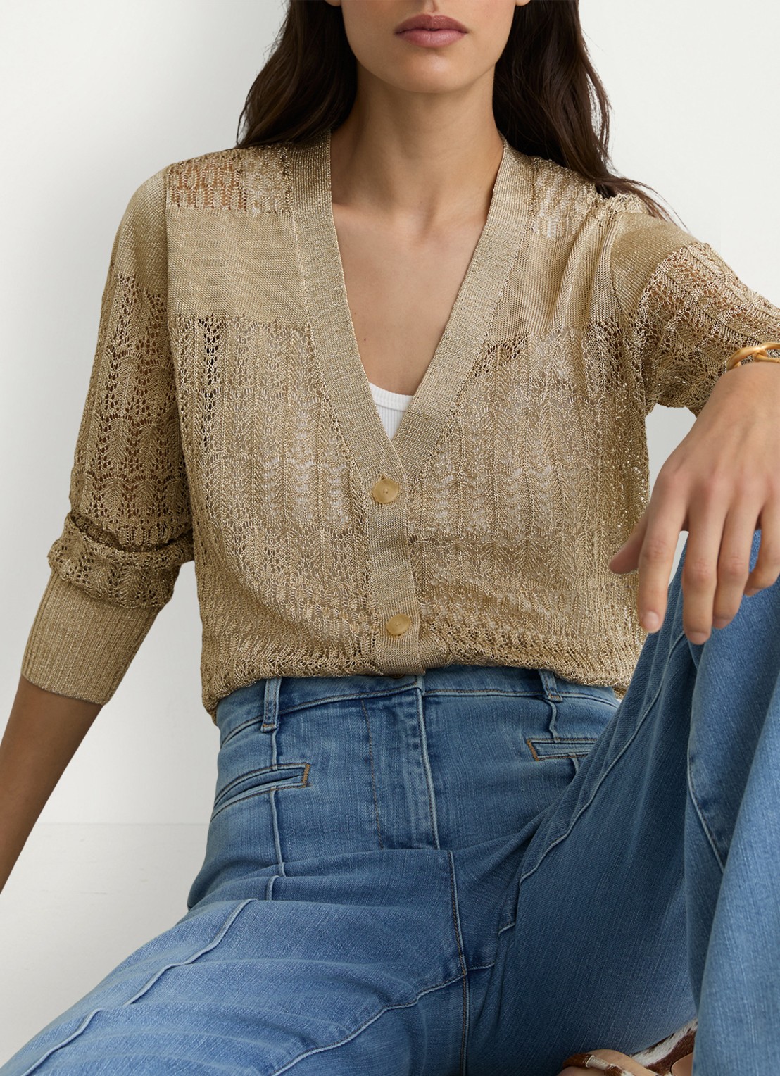 Reiss Suzanne grofgebreid vest met lurex - detail 3 goud