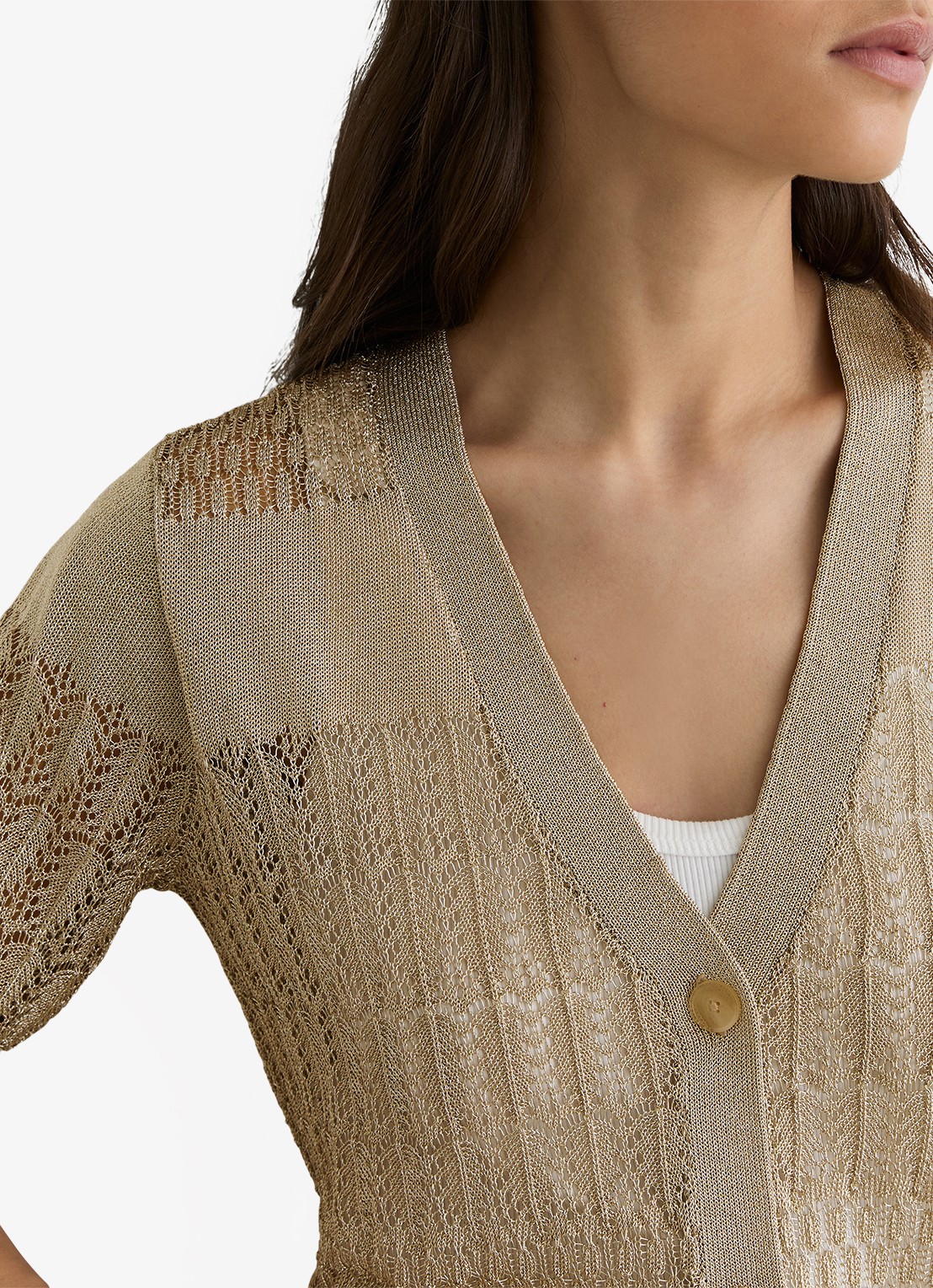Reiss Suzanne grofgebreid vest met lurex - detail 4 goud