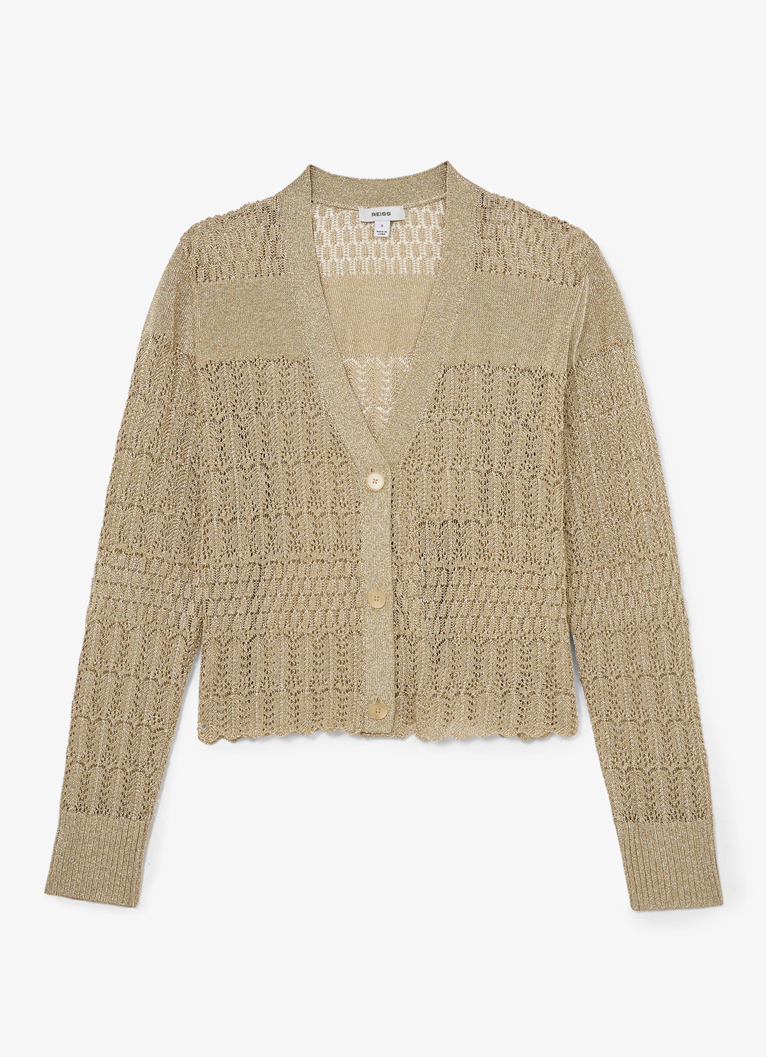 Reiss Suzanne grofgebreid vest met lurex - voorkant 2 goud