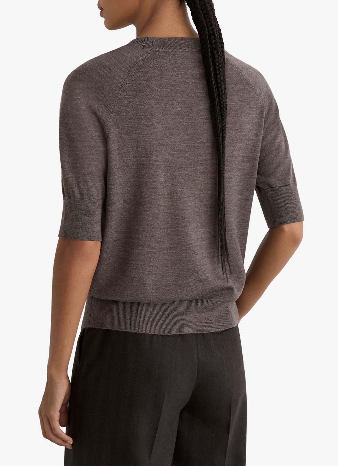 Reiss Suzzie fijngebreid T-Shirt in merino wolblend - achterkant bruin