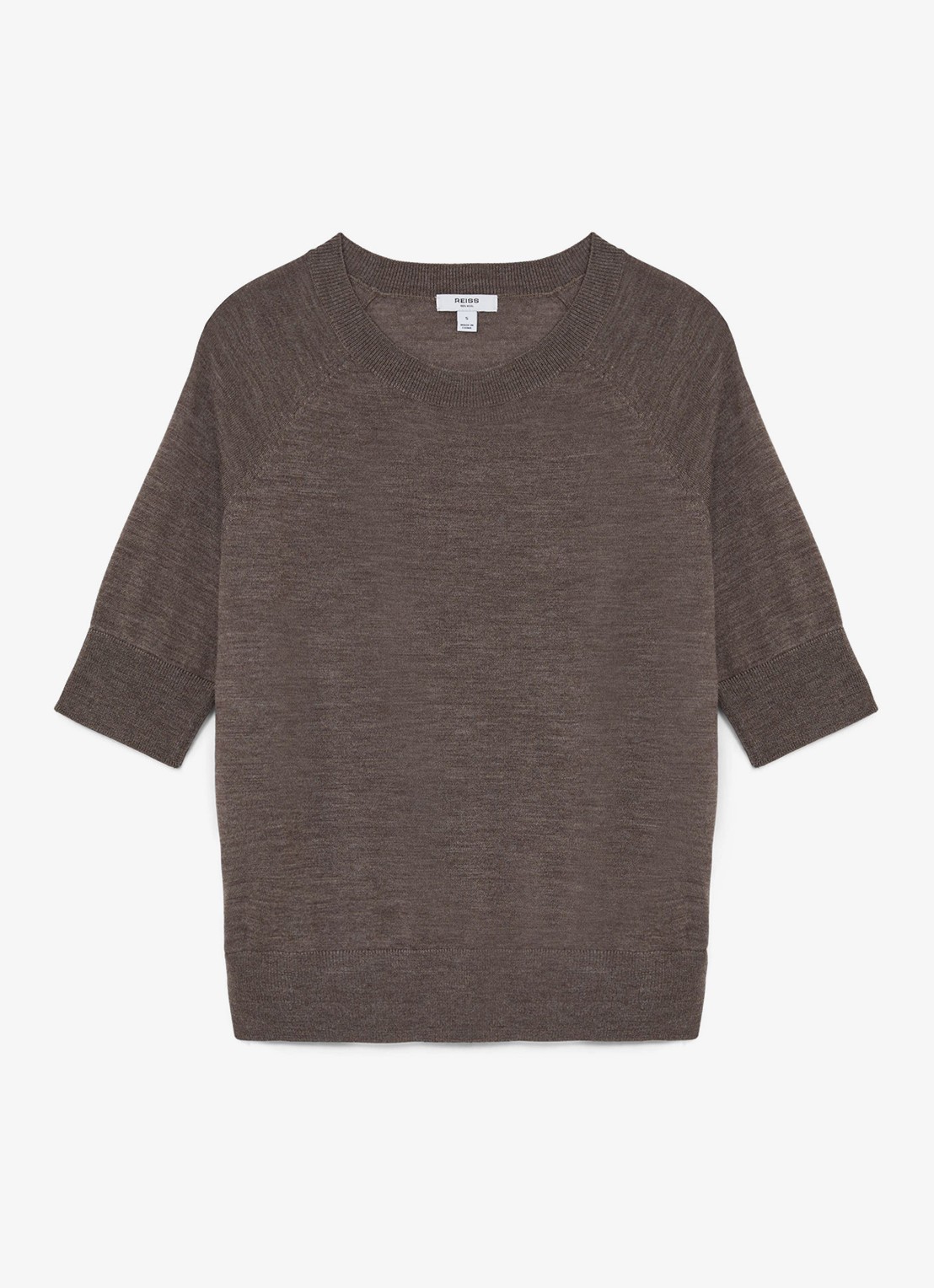 Reiss Suzzie fijngebreid T-Shirt in merino wolblend - voorkant 2 bruin