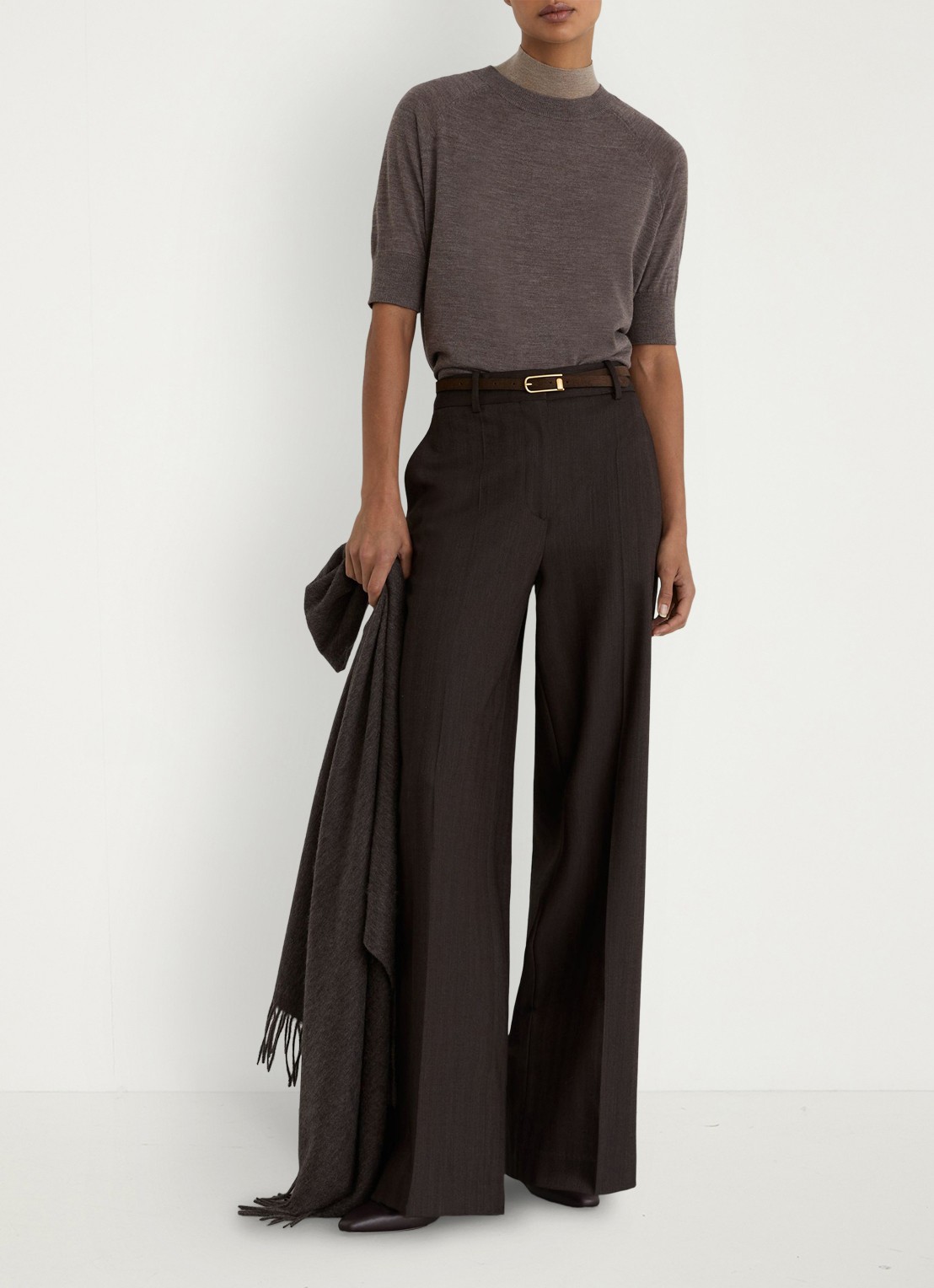 Reiss Suzzie fijngebreid T-Shirt in merino wolblend - voorkant 3 bruin