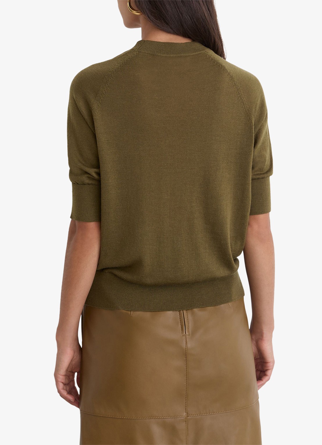 Reiss Suzzie fijngebreid T-Shirt in merino wolblend - achterkant khaki