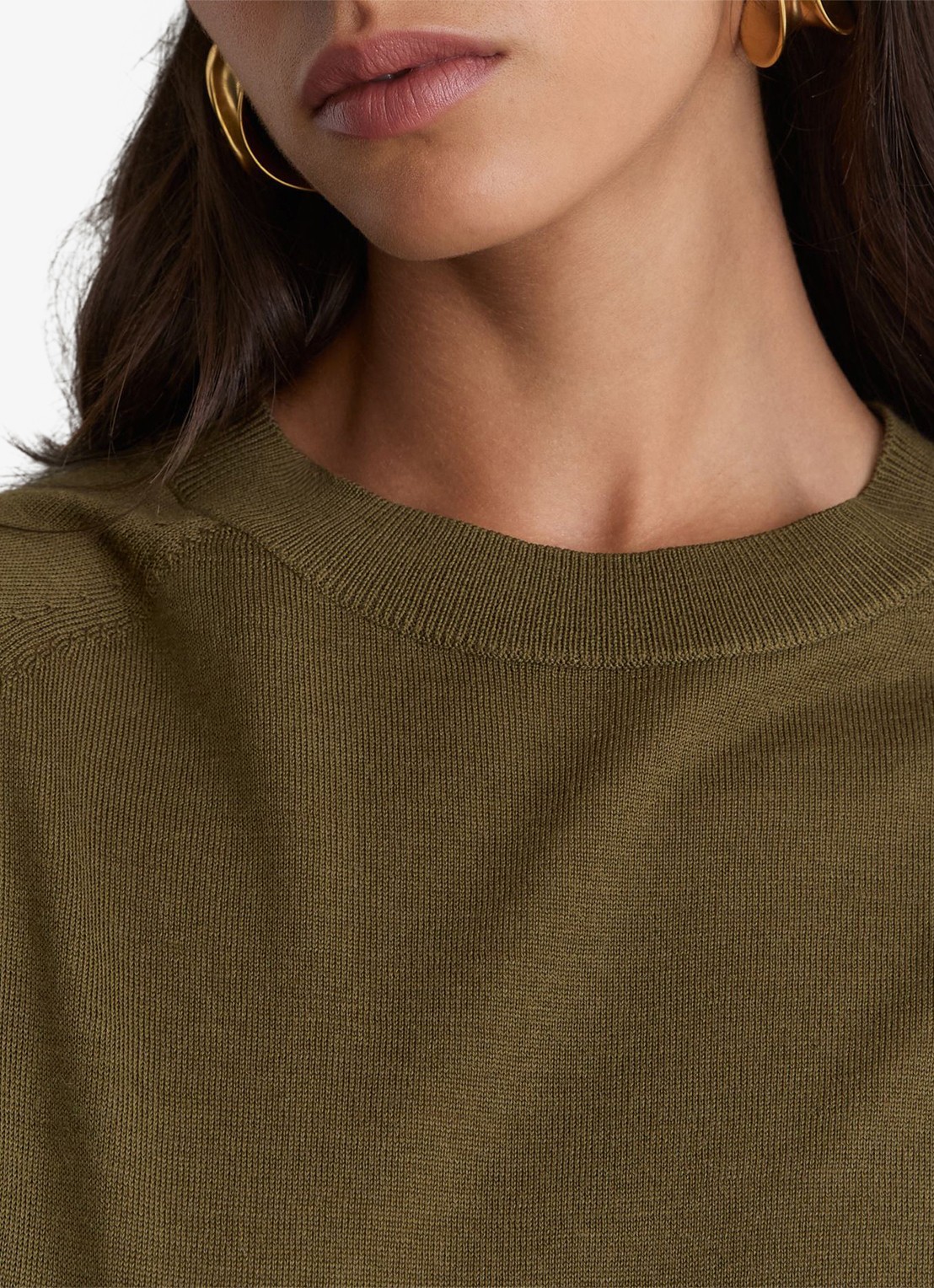 Reiss Suzzie fijngebreid T-Shirt in merino wolblend - detail 5 khaki