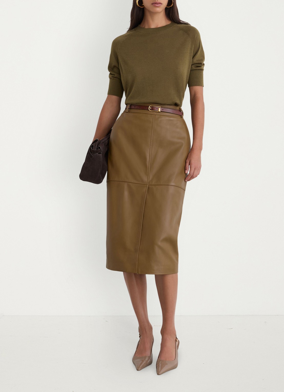 Reiss Suzzie fijngebreid T-Shirt in merino wolblend - voorkant 3 khaki