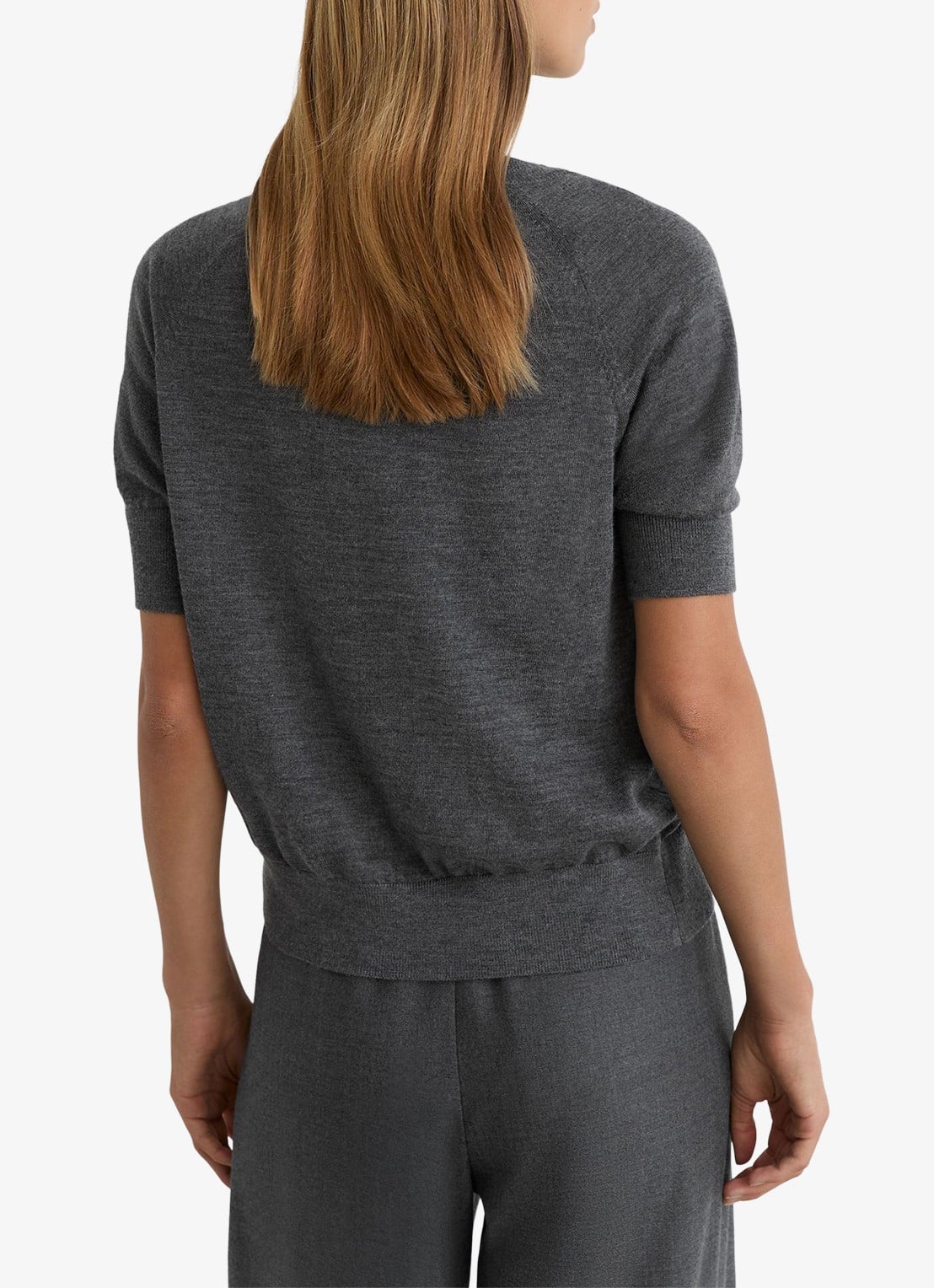 Reiss SUZZIE Ultra-Soft Merino Wool Crew-Neck T-Shirt - achterkant donkergrijs