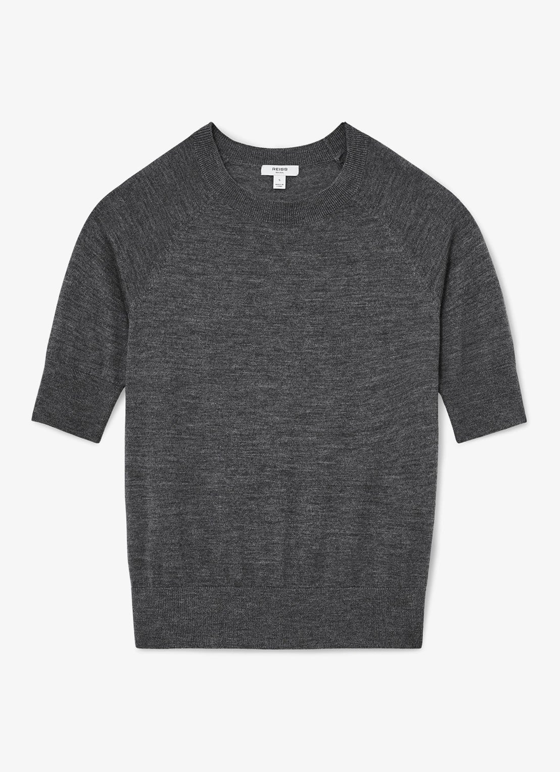 Reiss SUZZIE Ultra-Soft Merino Wool Crew-Neck T-Shirt - voorkant 2 donkergrijs