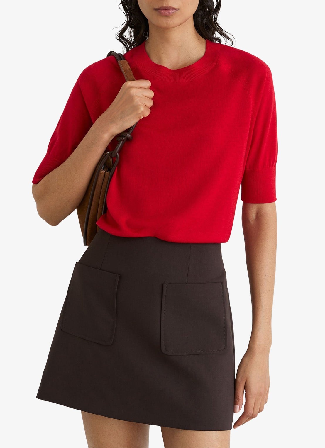 Reiss SUZZIE Ultra-Soft Merino Wool Crew-Neck T-Shirt - detail rood