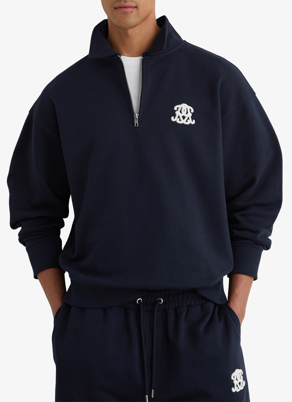 Reiss Sweater met halve rits - detail 4 donkerblauw