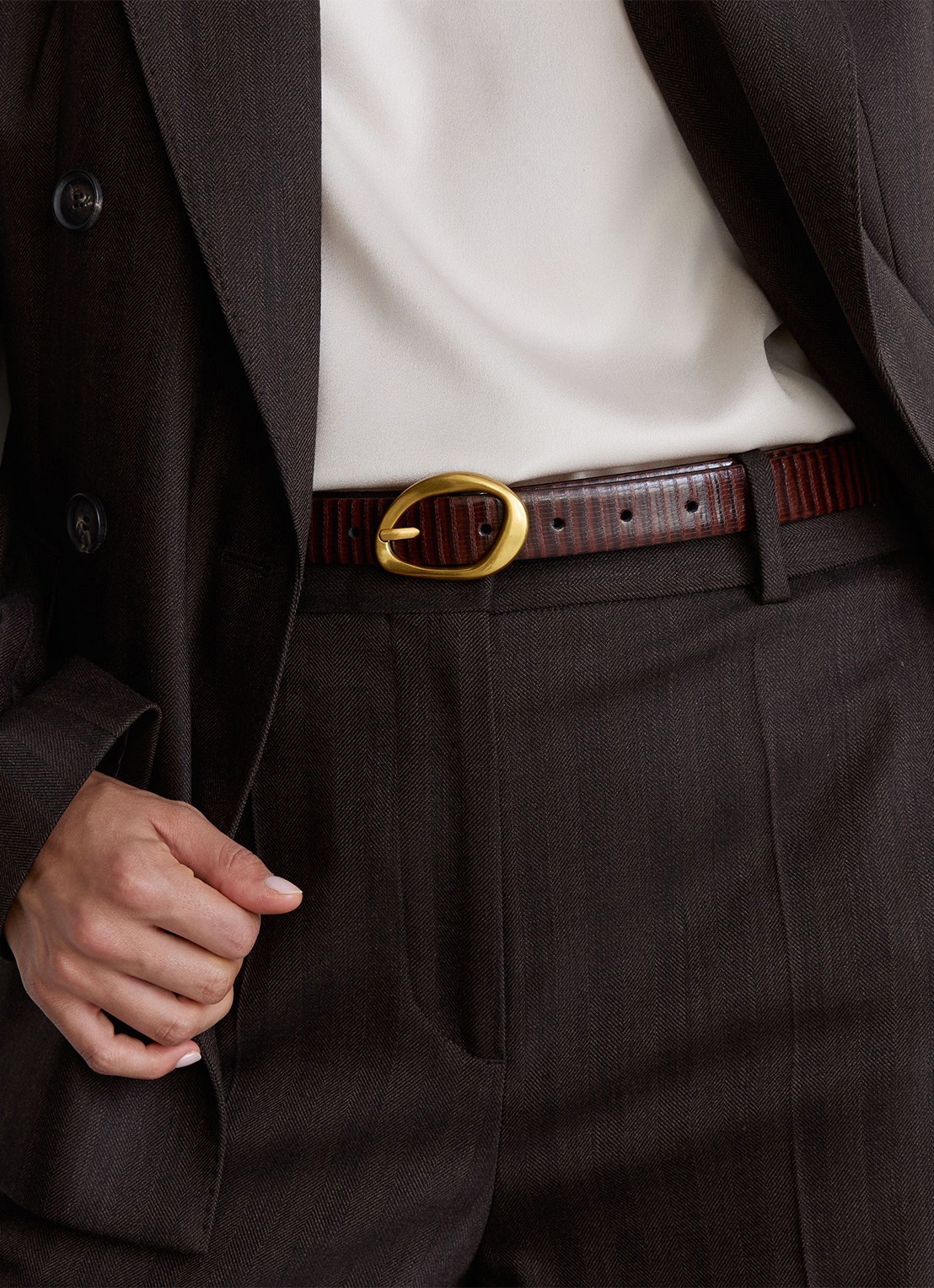 Reiss Sylvia riem van leer - detail 4 donkerbruin