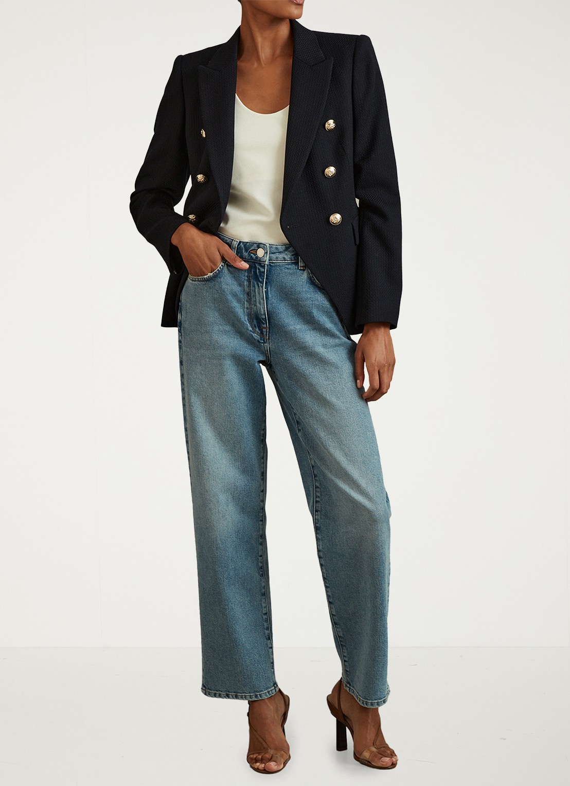 Reiss Tally double breasted blazer met sierknopen - voorkant 4 blauw