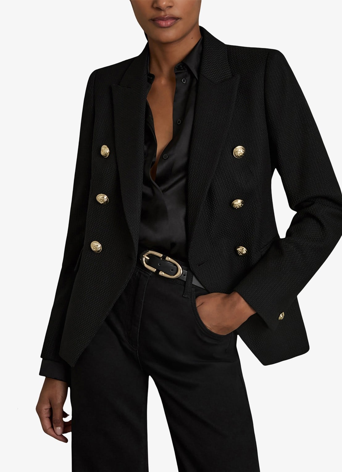 Reiss Tally double breasted blazer met sierknopen - detail 4 black / zwart