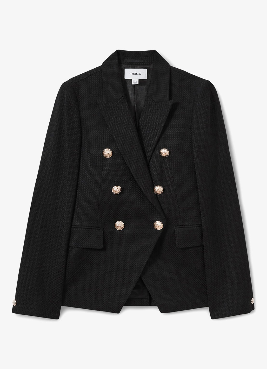 Reiss Tally double breasted blazer met sierknopen - voorkant black / zwart