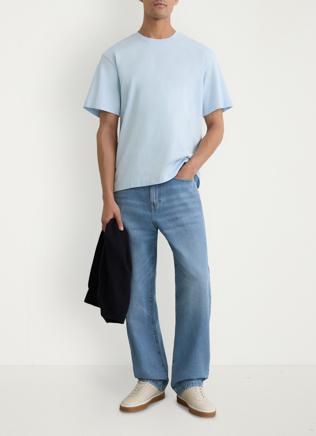 Reiss TATE Cotton Pigment-Dyed Relaxed-Fit T-Shirt - voorkant 3 lichtblauw