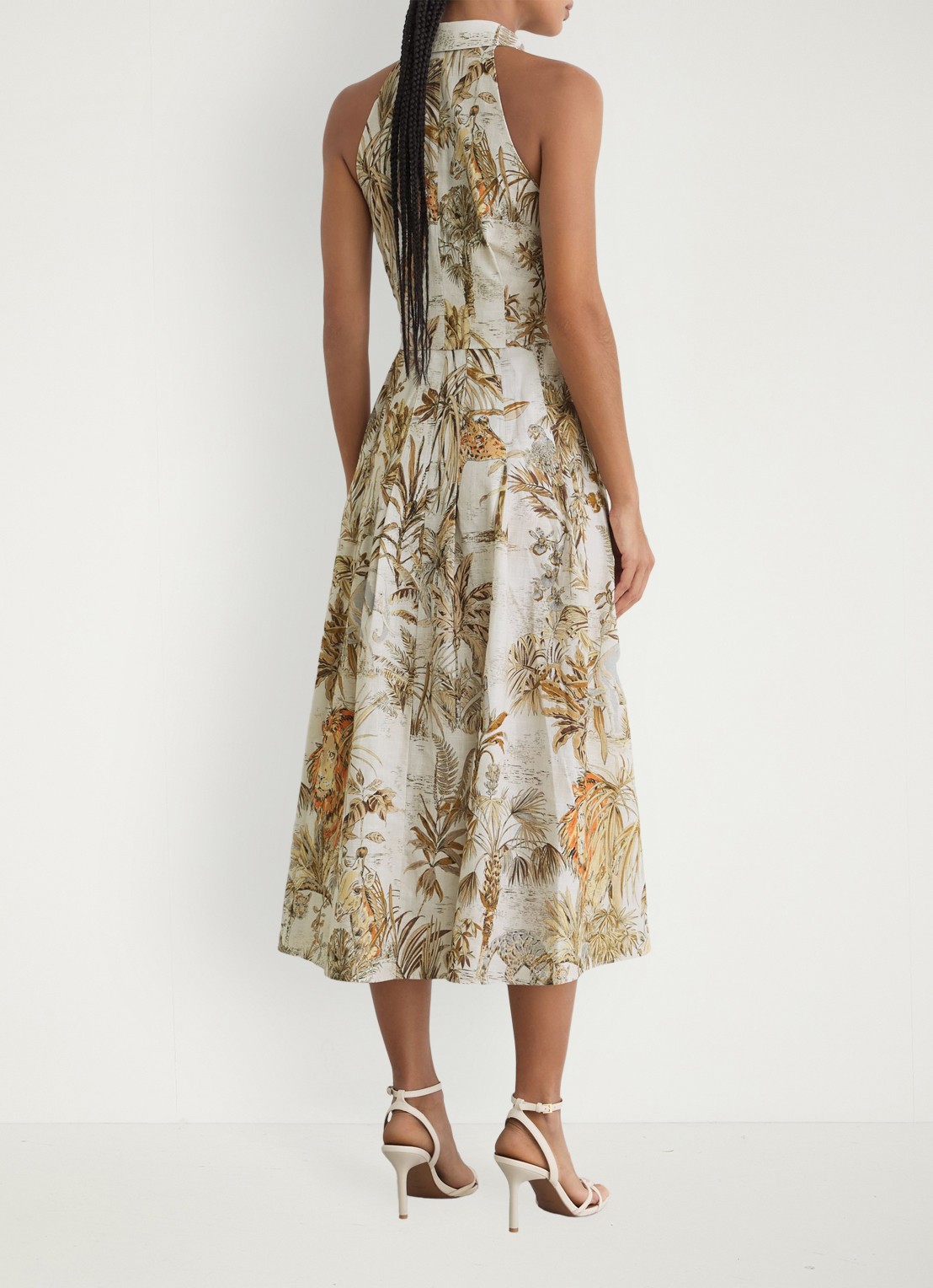 Reiss Tate midi jurk met print - achterkant 3 gebroken wit