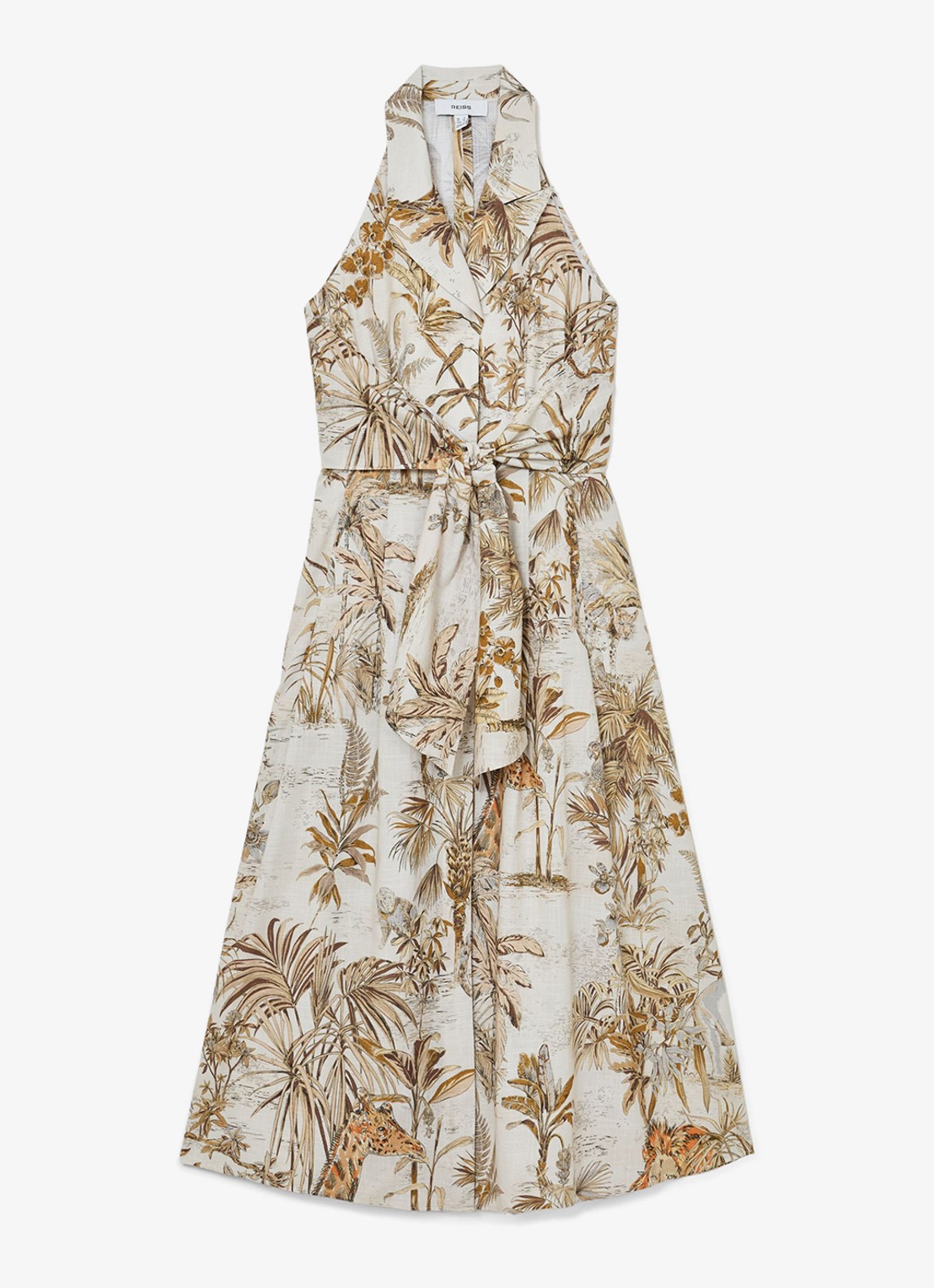 Reiss Tate midi jurk met print - voorkant gebroken wit