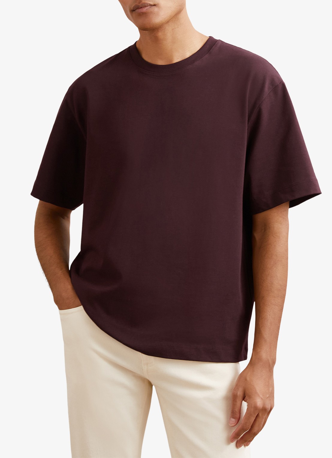 Reiss Tate T-shirt met ronde hals - detail 3 bordeauxrood