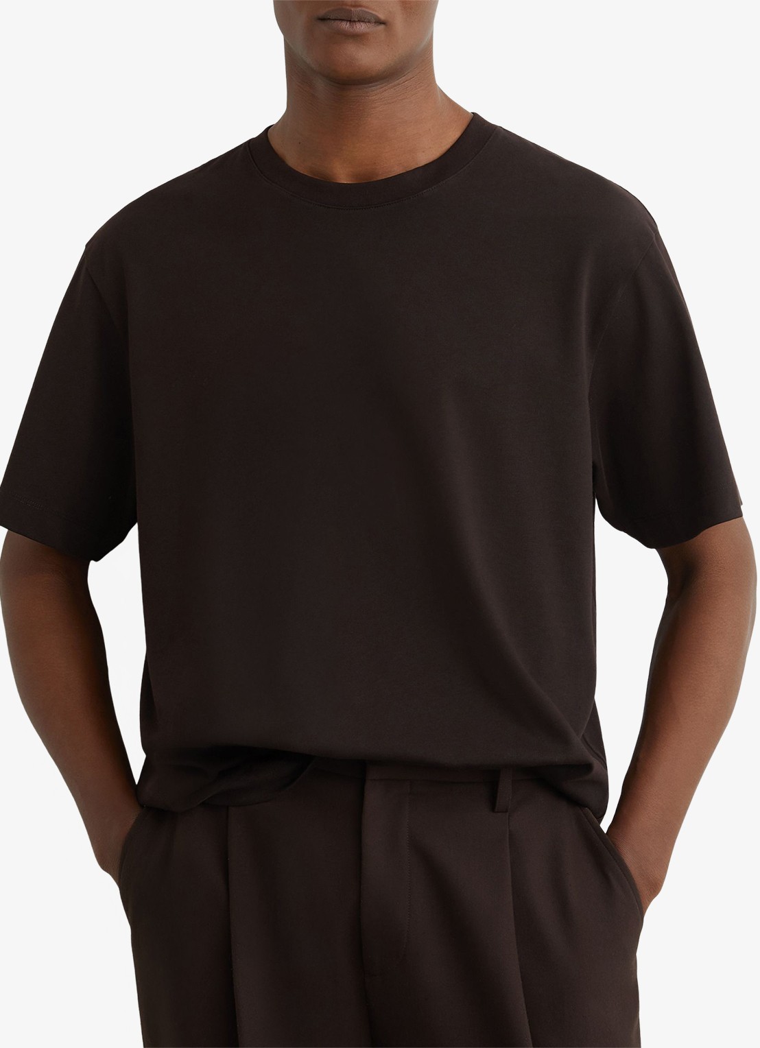 Reiss Tate T-shirt met stretch - detail donkerbruin