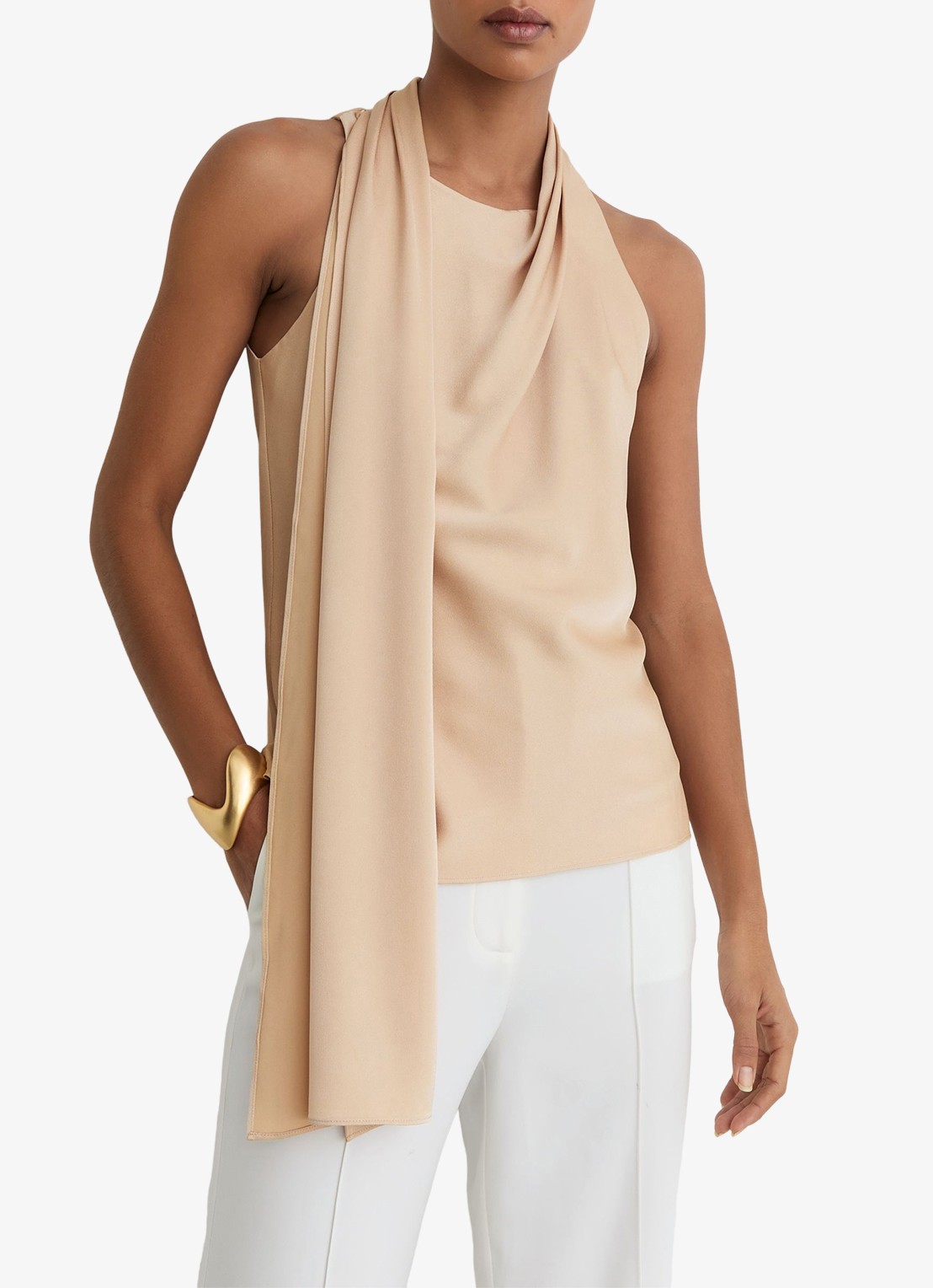 Reiss Taylor mouwloze top met sjaalkraag - detail 2 neutral / beige