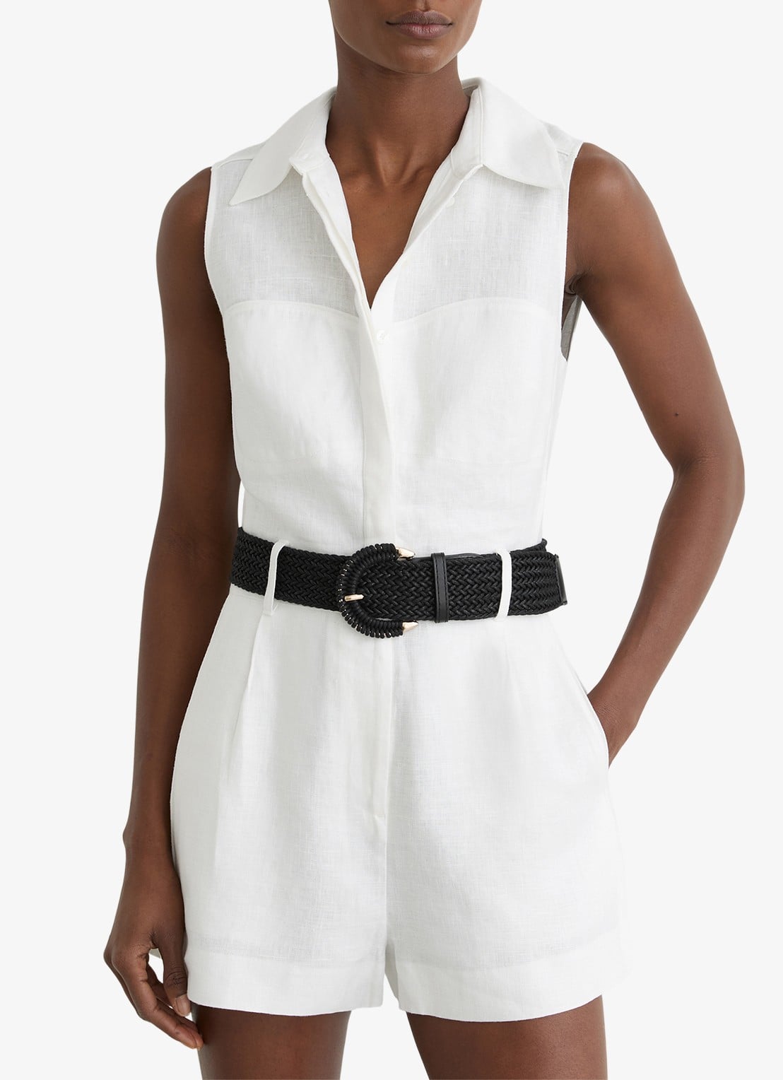 Reiss Taylor playsuit van linnen met ceintuur - detail 4 wit