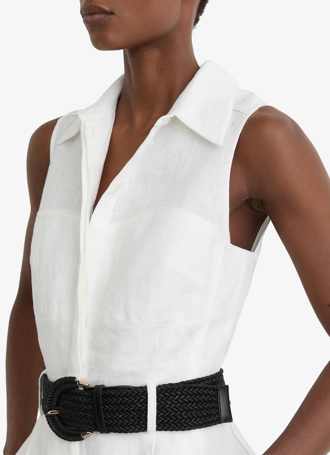 Reiss Taylor playsuit van linnen met ceintuur - detail 5 wit