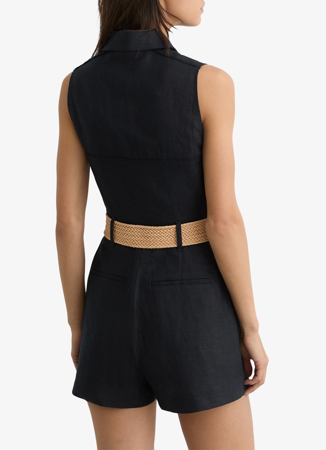 Reiss Taylor playsuit van linnen met ceintuur - achterkant donkerblauw