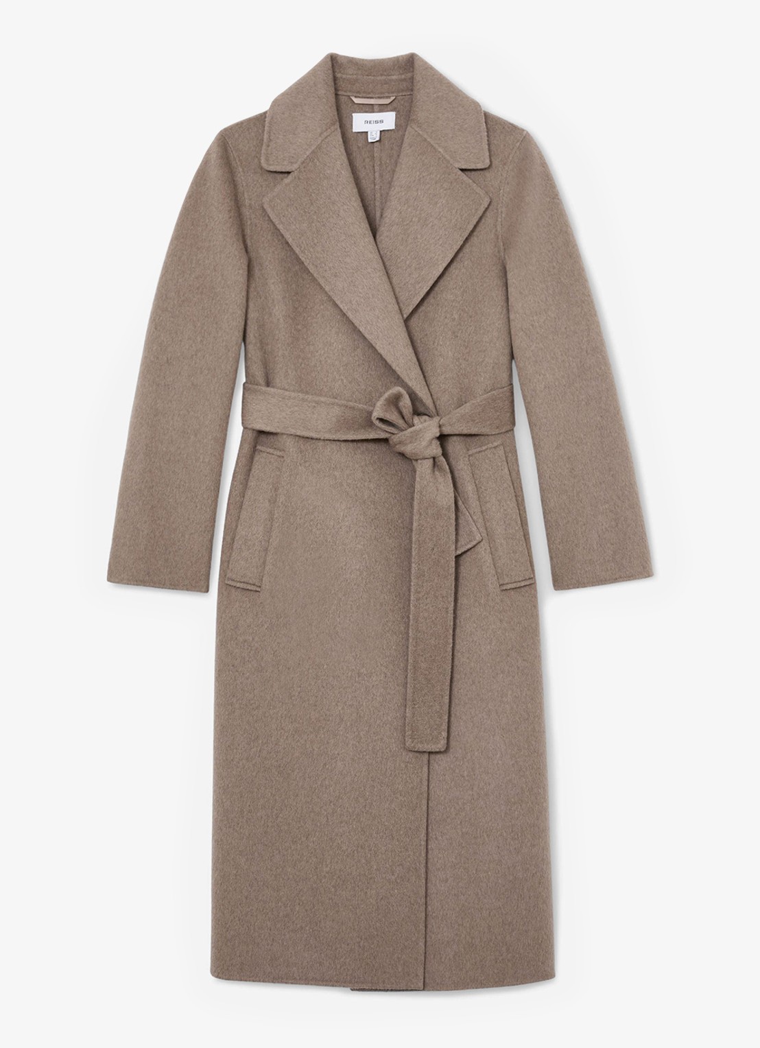 Reiss Thea double-breasted mantel in kasjmierblend  - voorkant 6 donkerbeige