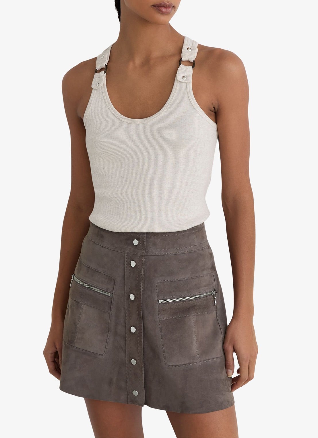 Reiss Tia minirok van geitensuède met ritszakken  - detail 3 dark grey / grijs