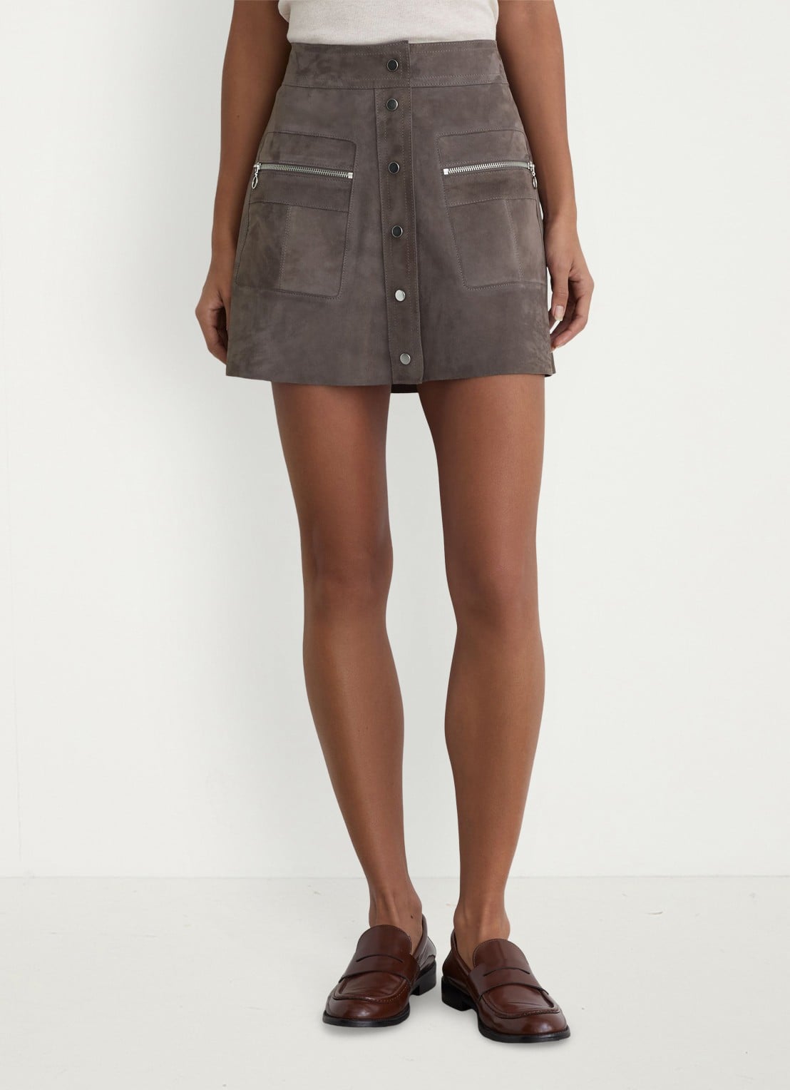 Reiss Tia minirok van geitensuède met ritszakken  - detail 4 dark grey / grijs