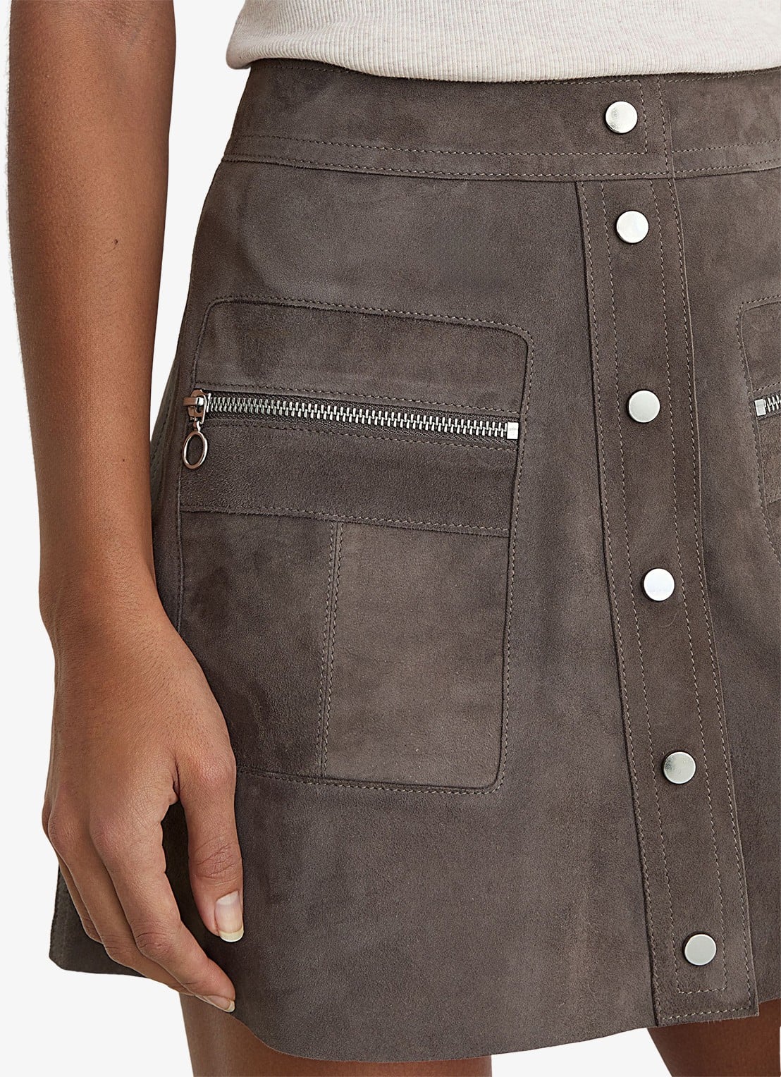 Reiss Tia minirok van geitensuède met ritszakken  - detail 5 dark grey / grijs