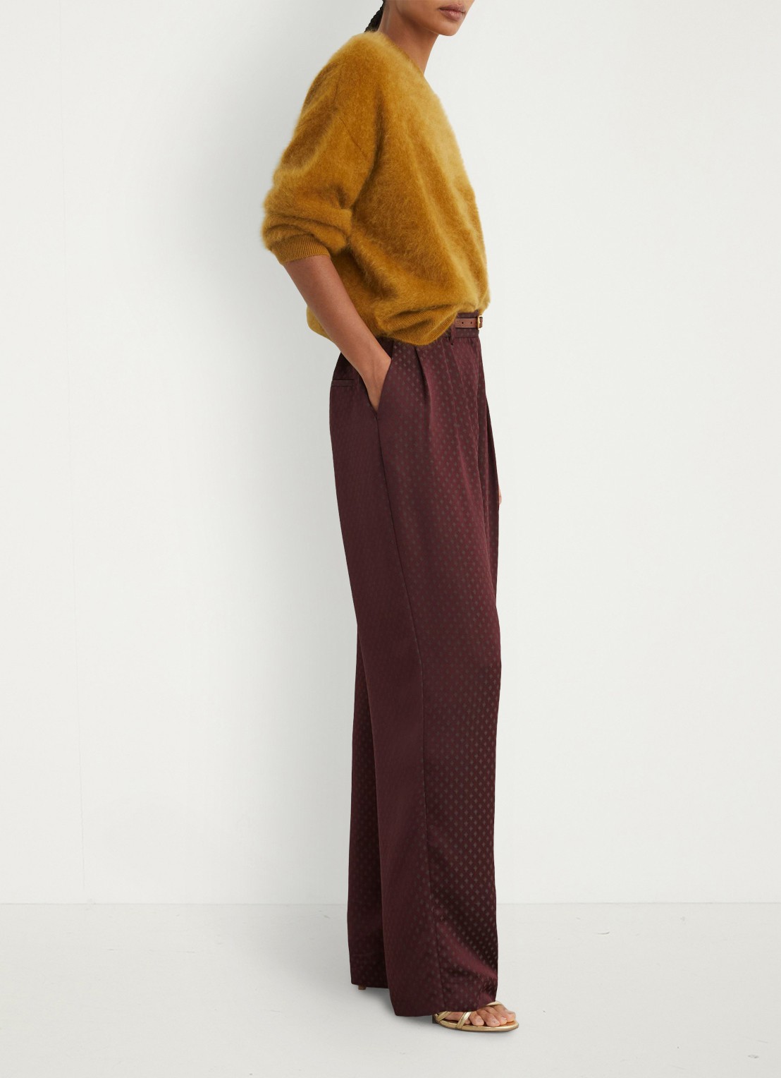 Reiss TILLY high waist wide fit pantalon met print  - detail 3 bordeauxrood