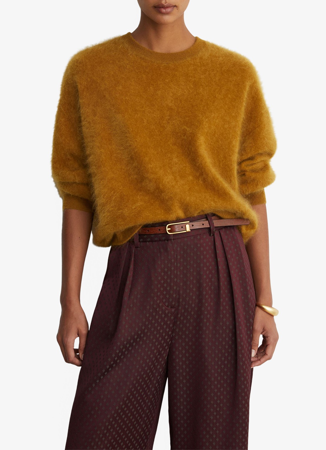 Reiss TILLY high waist wide fit pantalon met print  - detail 4 bordeauxrood