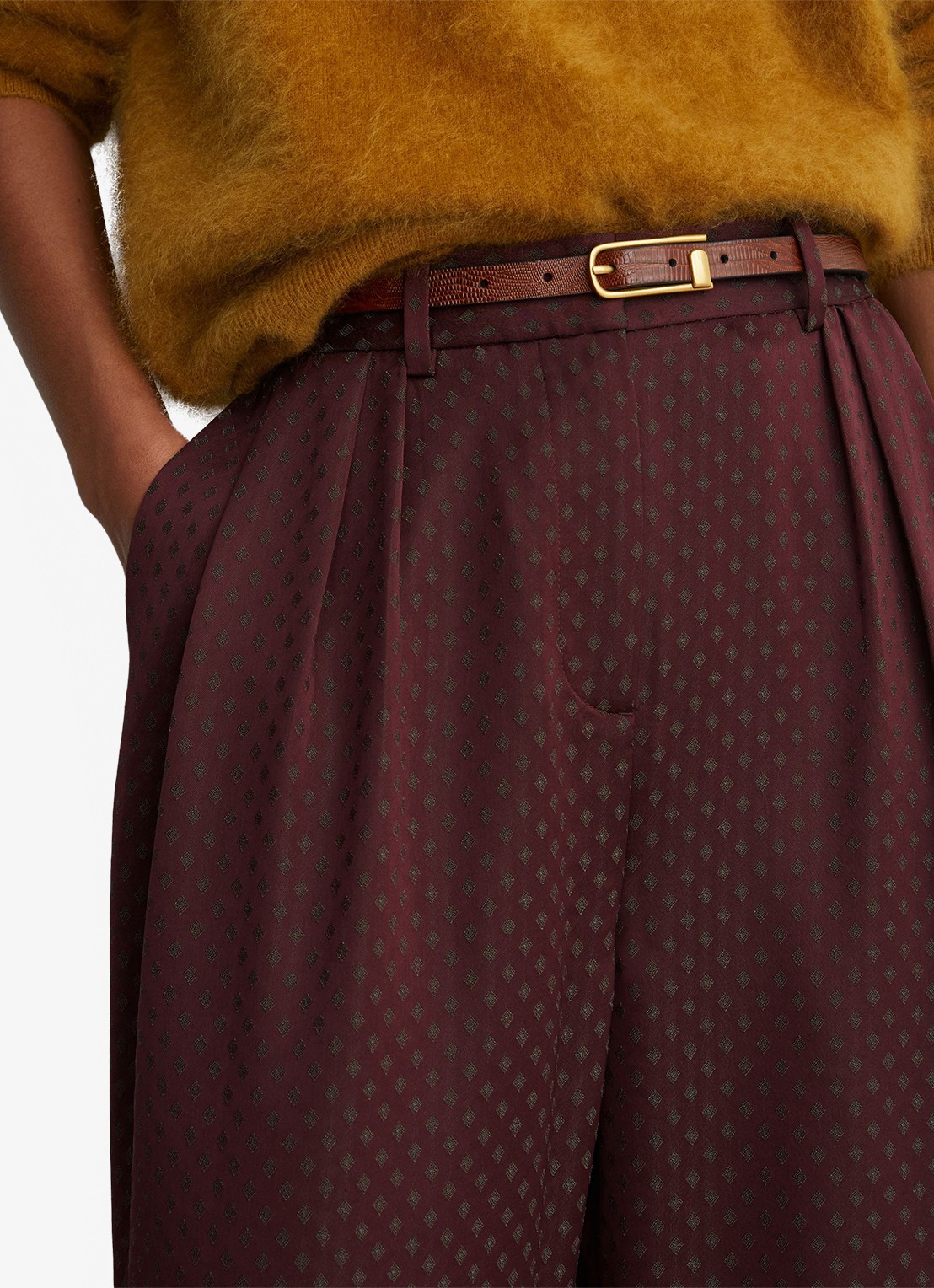 Reiss TILLY high waist wide fit pantalon met print  - detail 5 bordeauxrood