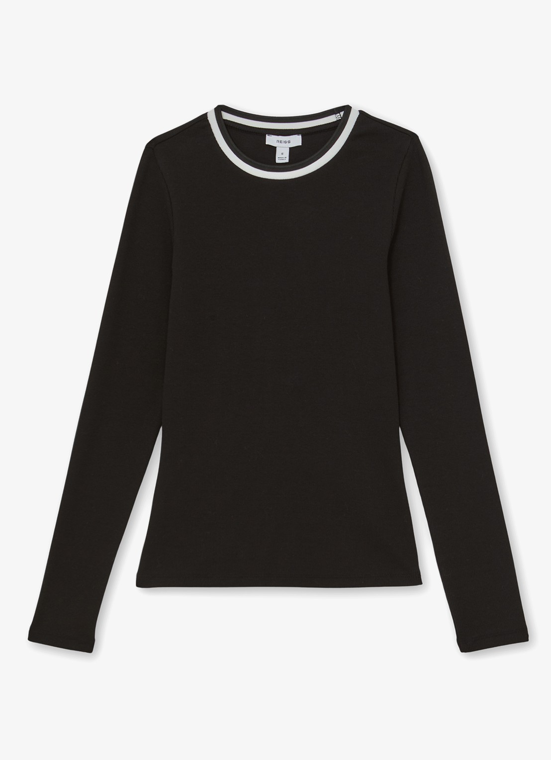 Reiss Tilly ribgebreide top met ronde hals - voorkant 2 zwart