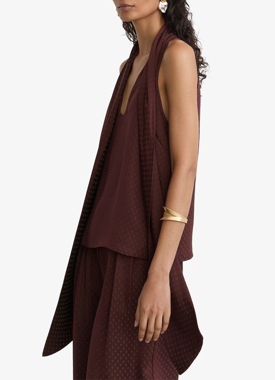 Reiss Tilly top met sjaalkraag - detail 7 bordeauxrood